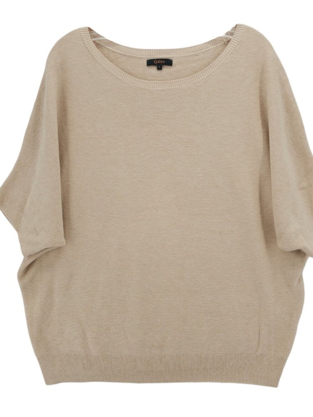 QUINCE Lightweight Cotton Cashmere Link-Stitch Dolman Sweater Oatmeal LARGE